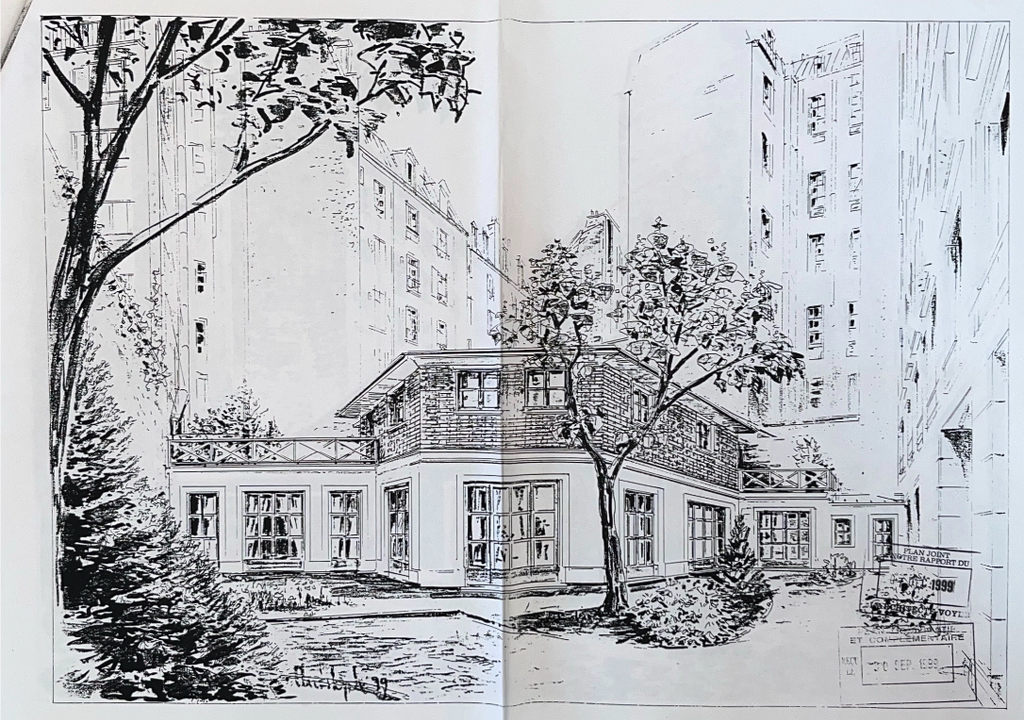 Dessin d’architecte de 1999 représentant un projet dans une cour parisienne