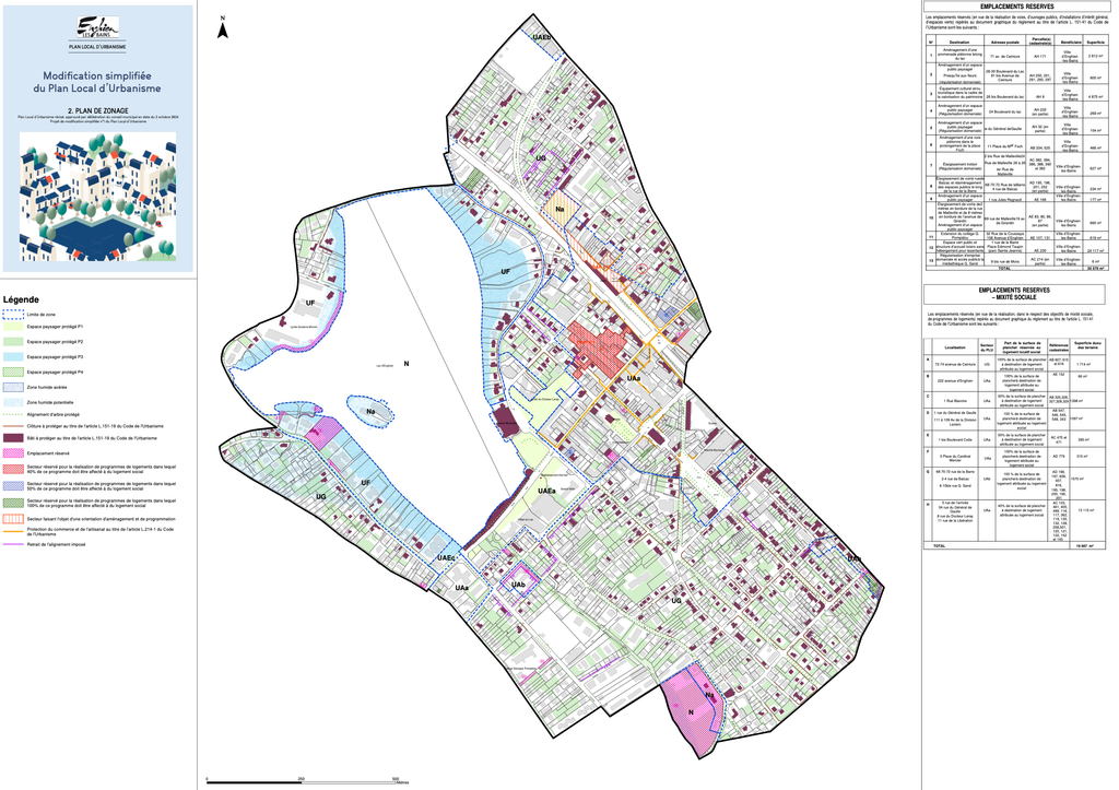 Plan de zonage du PLU d’Enghien-les-Bains présentant les différentes zones et prescriptions d’urbanisme.
